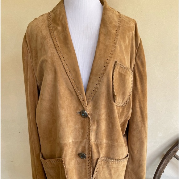 RALPH LAUREN Suede Whip Stitch Leather Western Jacket Silver Turquoise Buttons M - Picture 15 of 15
